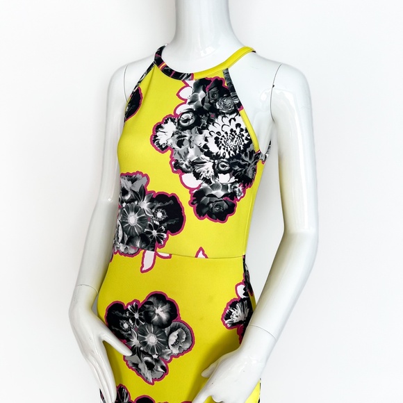 ASOS Lime Yellow Outline Floral Scuba Midi Bodycon Dress Stretch US6 - Picture 8 of 17